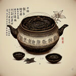 普洱茶，手绘线稿