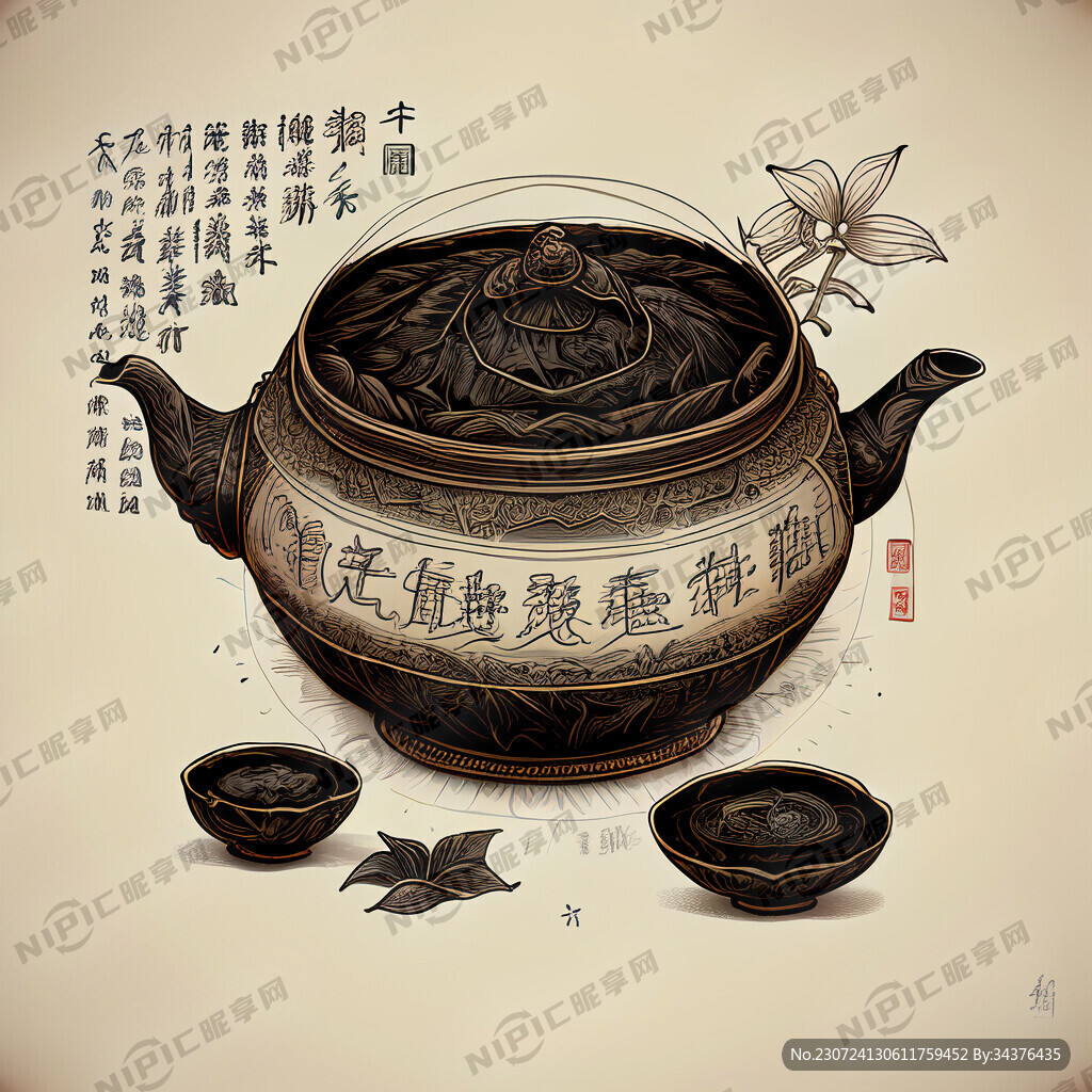 普洱茶 手绘线稿