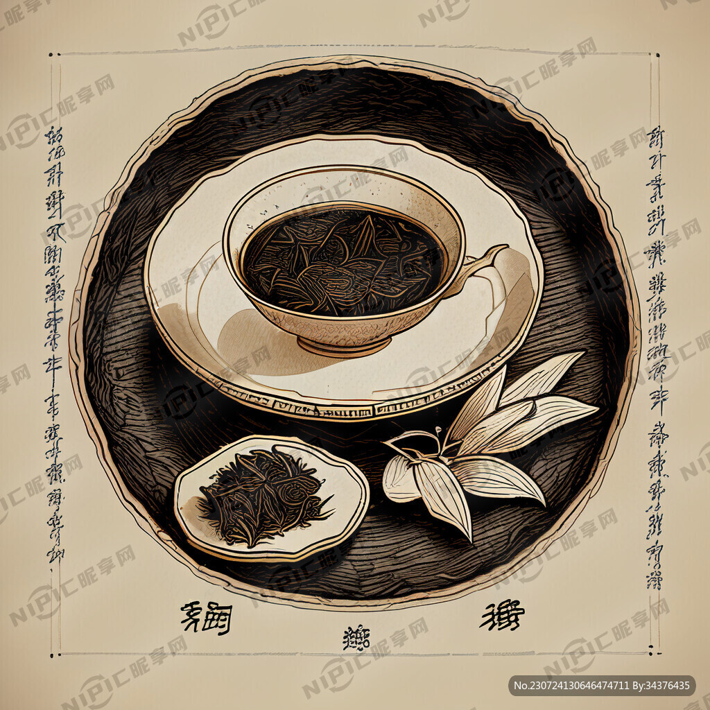普洱茶 手绘线稿