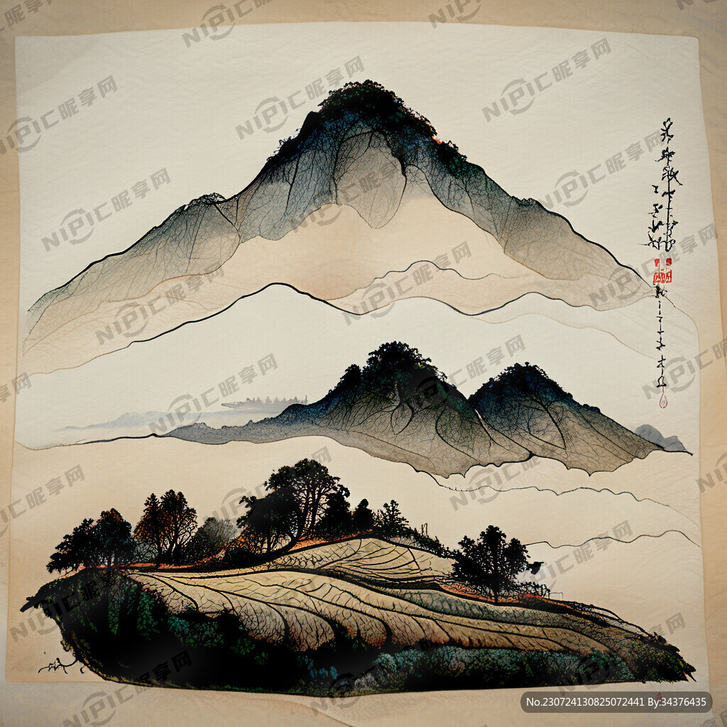 云南茶山 手绘线稿