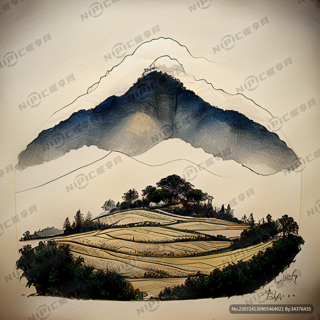 云南茶山 手绘线稿
