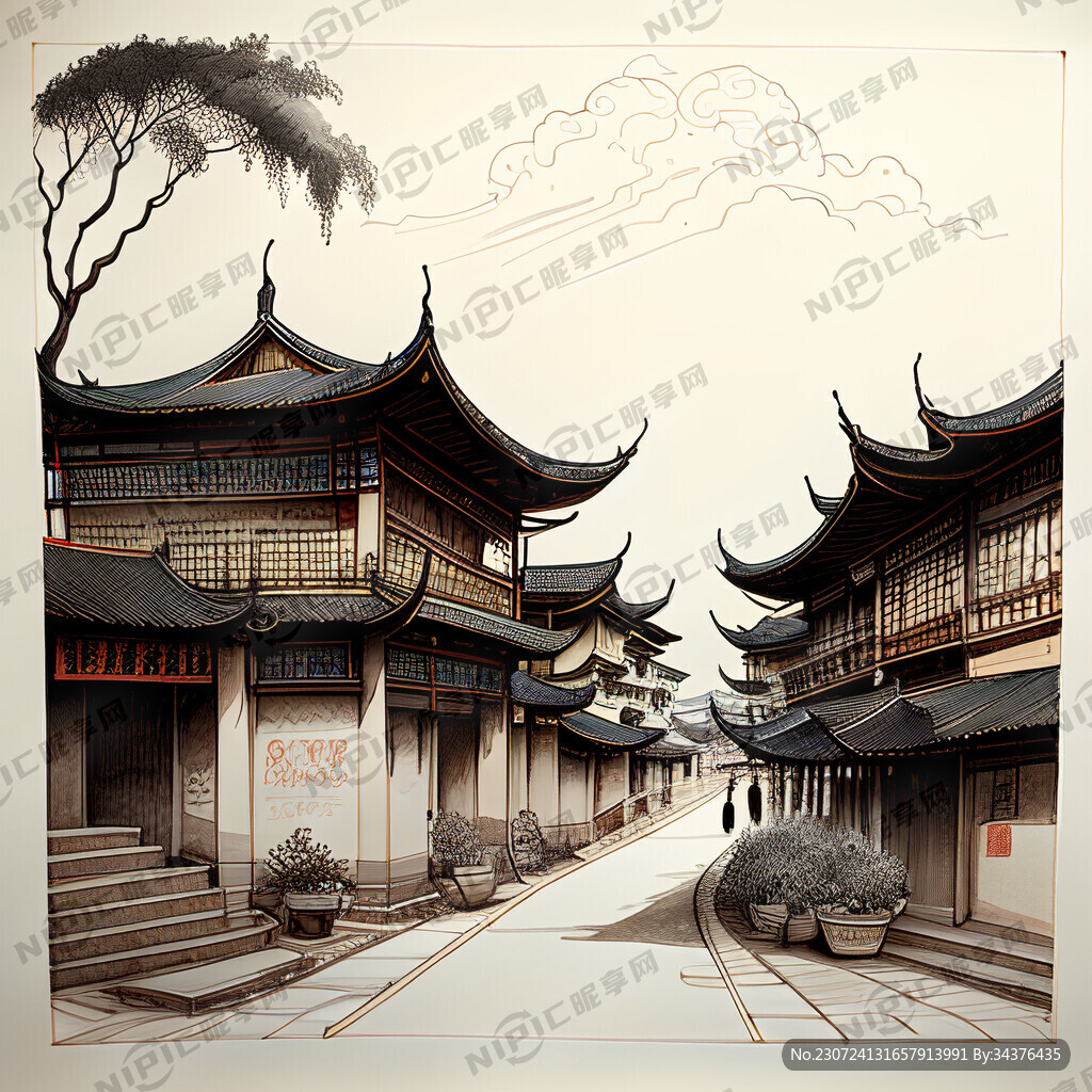 中国云南昆明市 手绘线稿