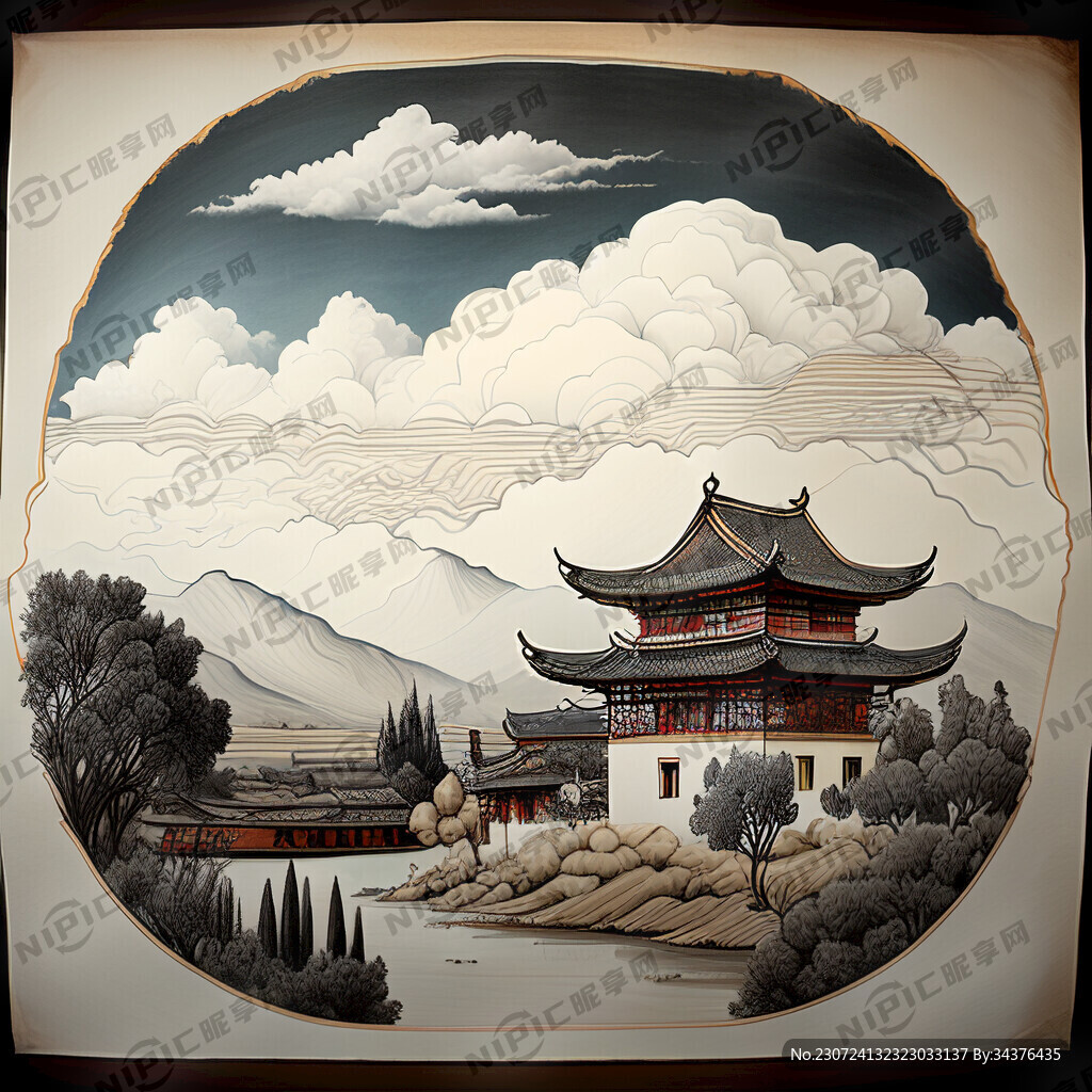 中国云南大理 手绘线稿