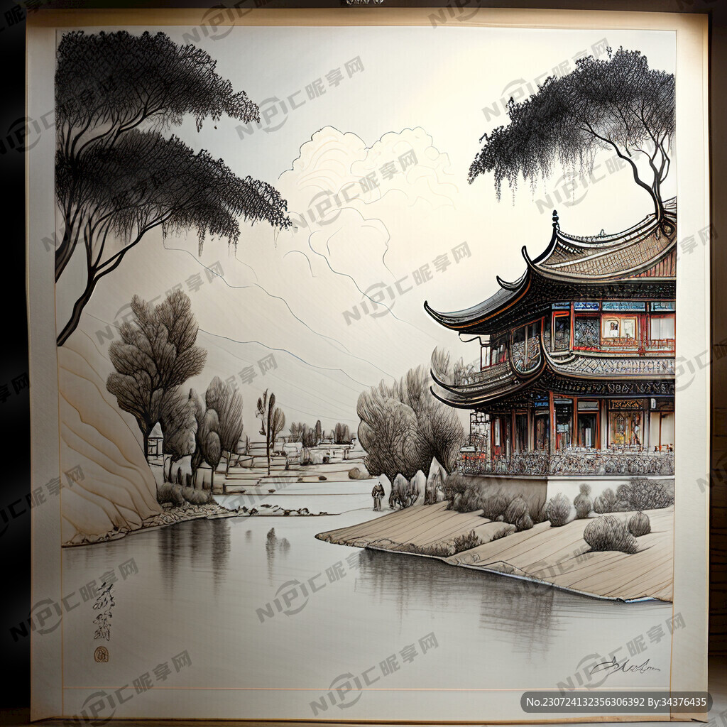中国云南大理 手绘线稿