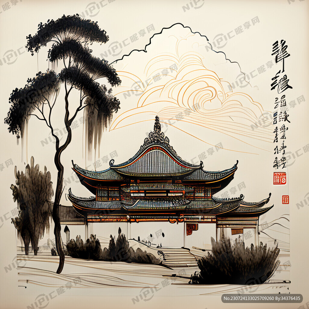 中国云南大理 手绘线稿