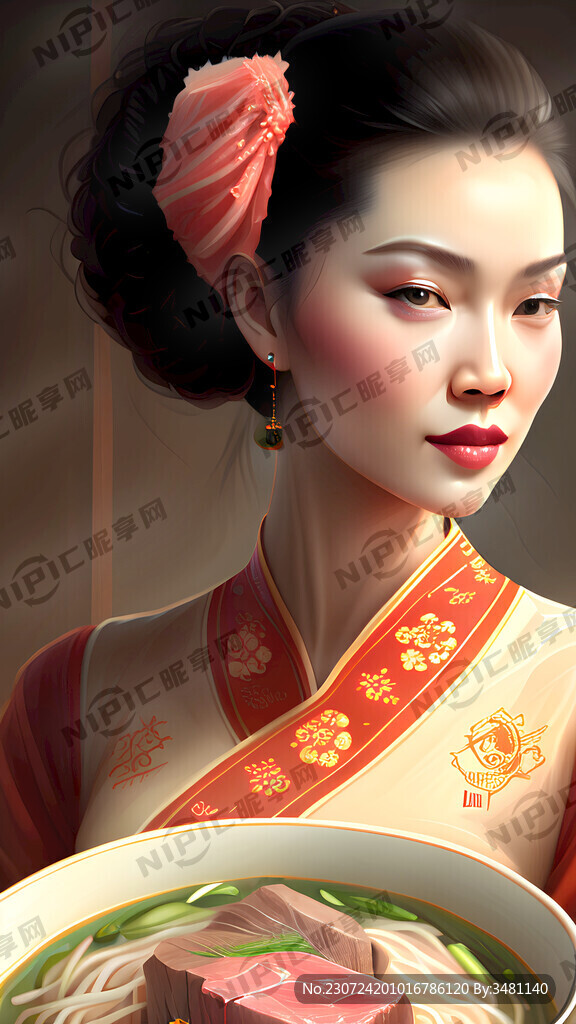 鲜牛肉米线。美女