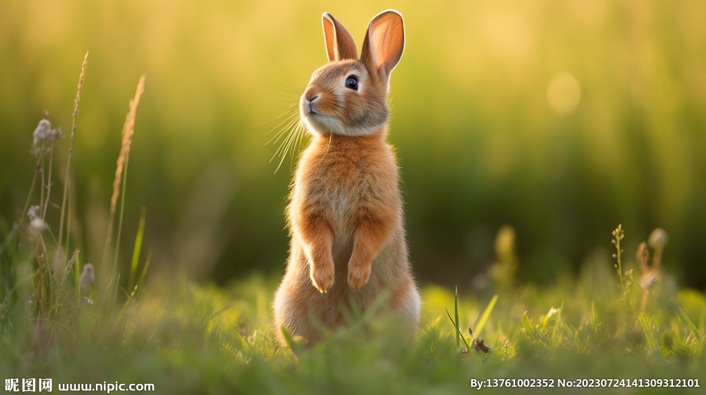 一只站在草地上的棕色兔子