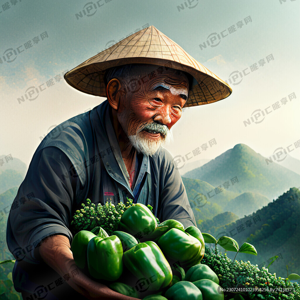 老农在山上采鲜青花椒