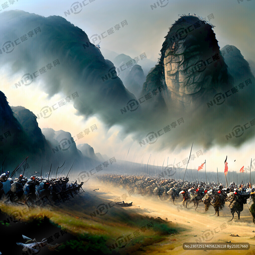 战役场面宏大气势磅礴油画大场景