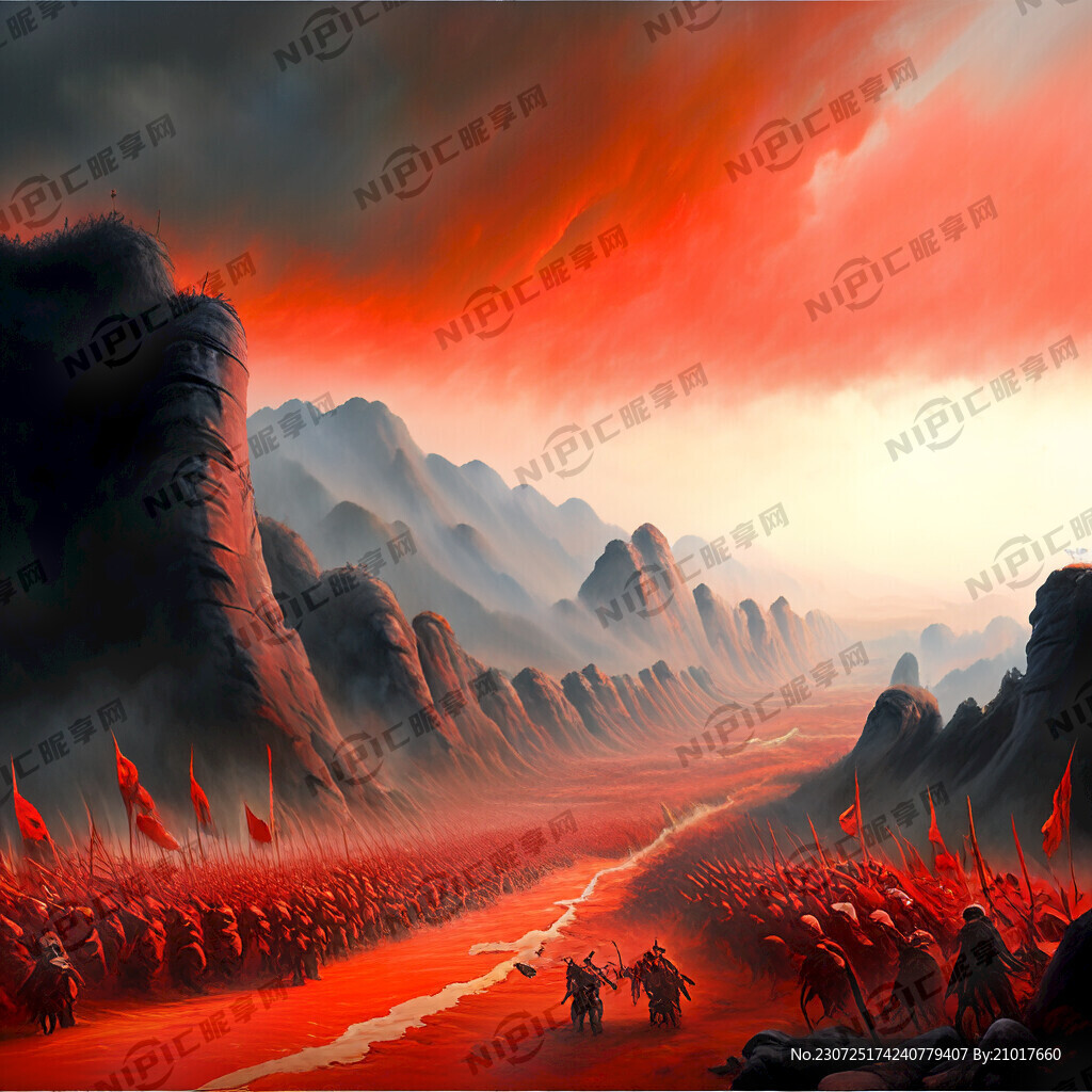 红色战役场面宏大气势磅礴油画大