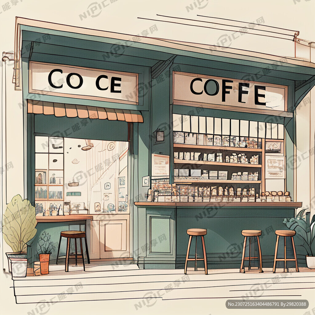 咖啡店 画室小清新风格 线稿