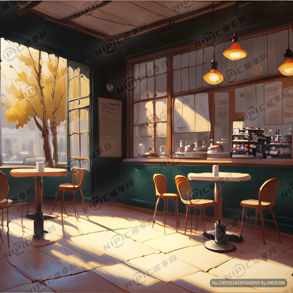 AI创作图咖啡馆 油画风nipic.com-昵图网
