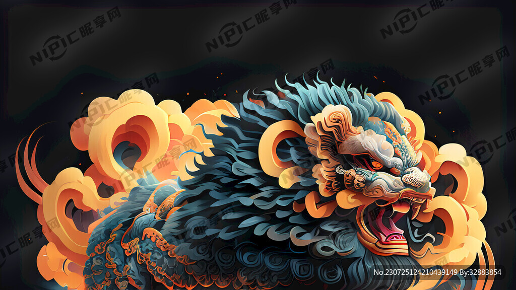 舞狮 醒狮 中国风 插画 霸气