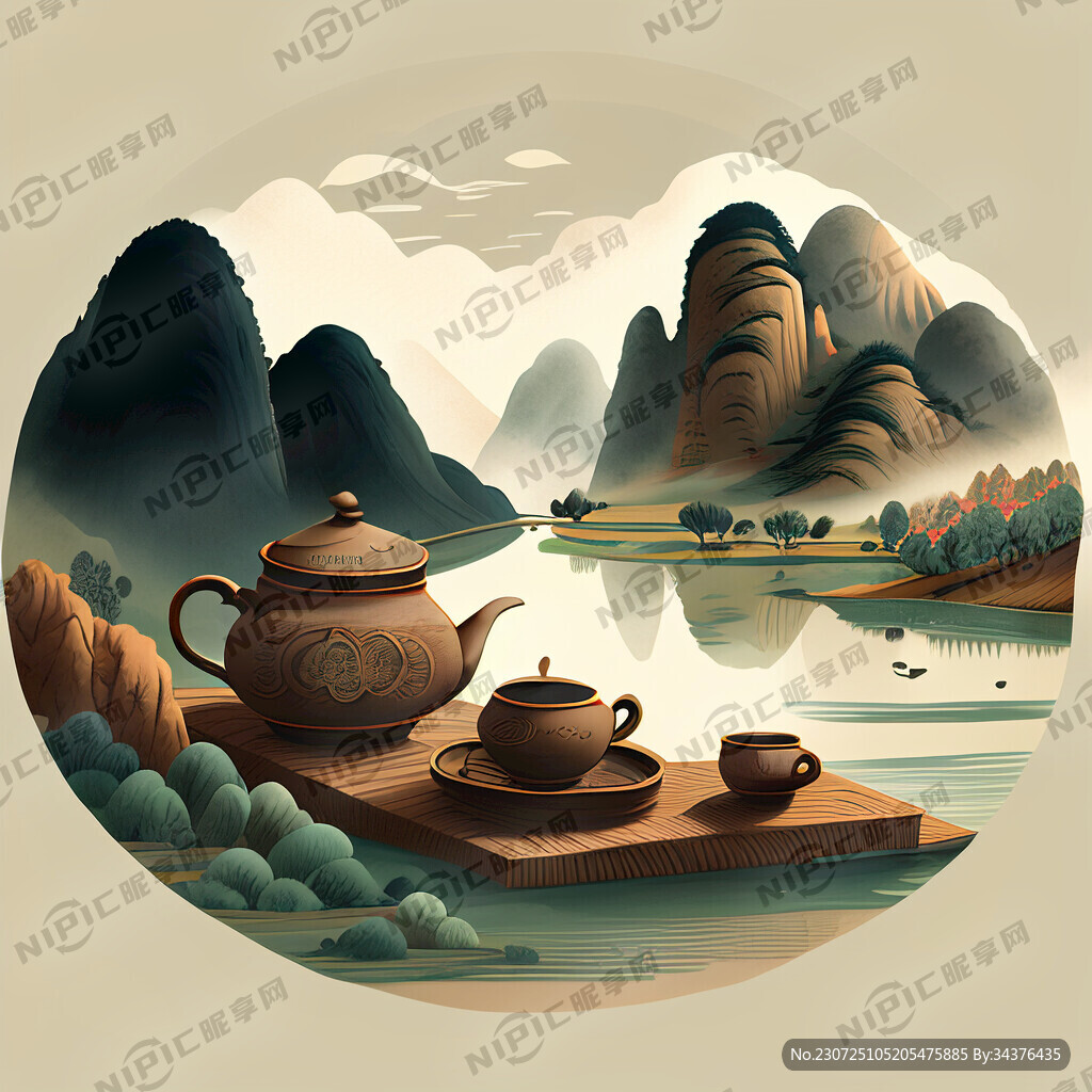 制茶工艺流程传统插画