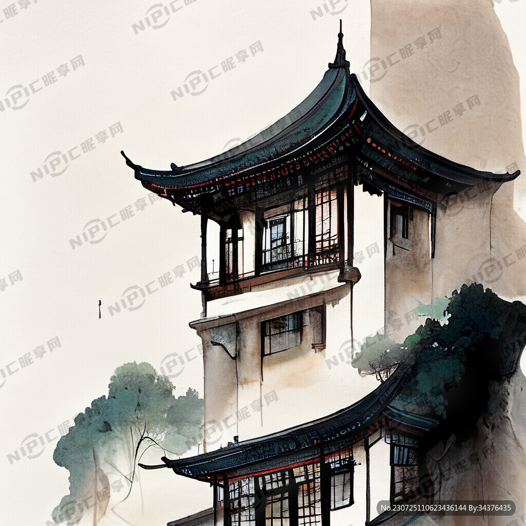 中国少数民族 佤族建筑插画