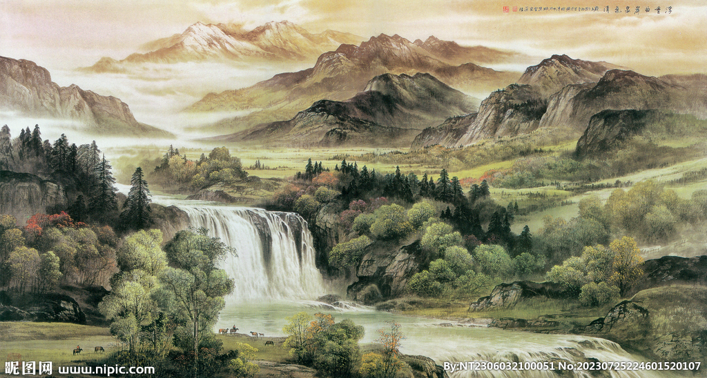 高山流水  山水画
