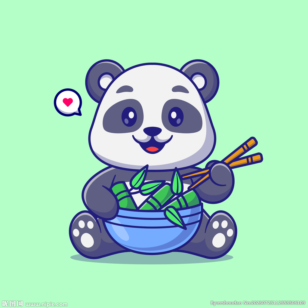 坐着吃竹子的大熊猫插画图片-千库网