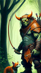 森林里的巨魔猎人带着修玛宠物，手拿着橙色弓箭武器，正在对付一个怪物