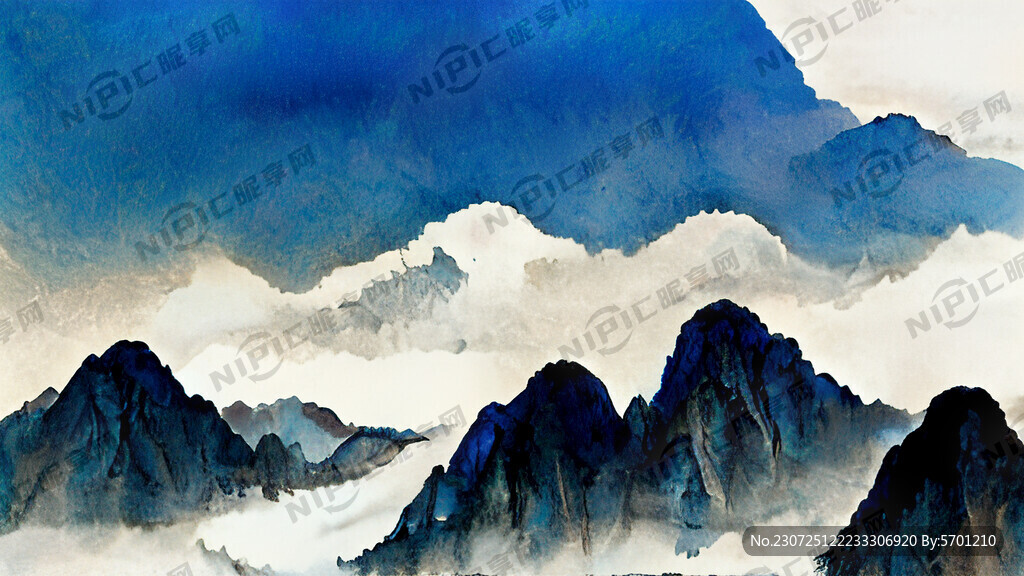 高山湖泊蓝天白云