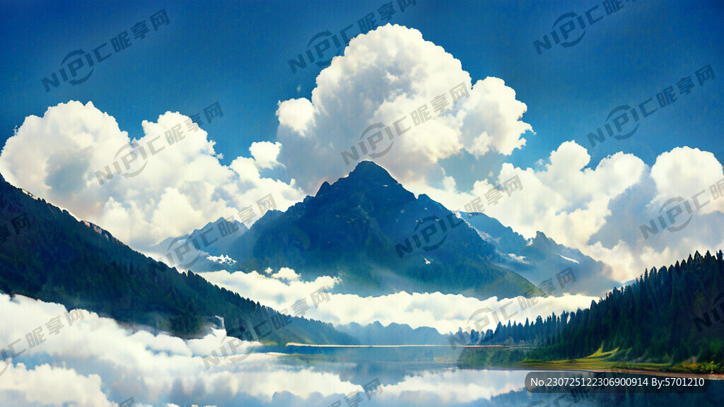 高山湖泊蓝天白云