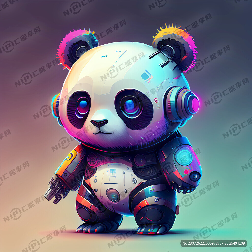 有科技感的有活力的可爱的熊猫机