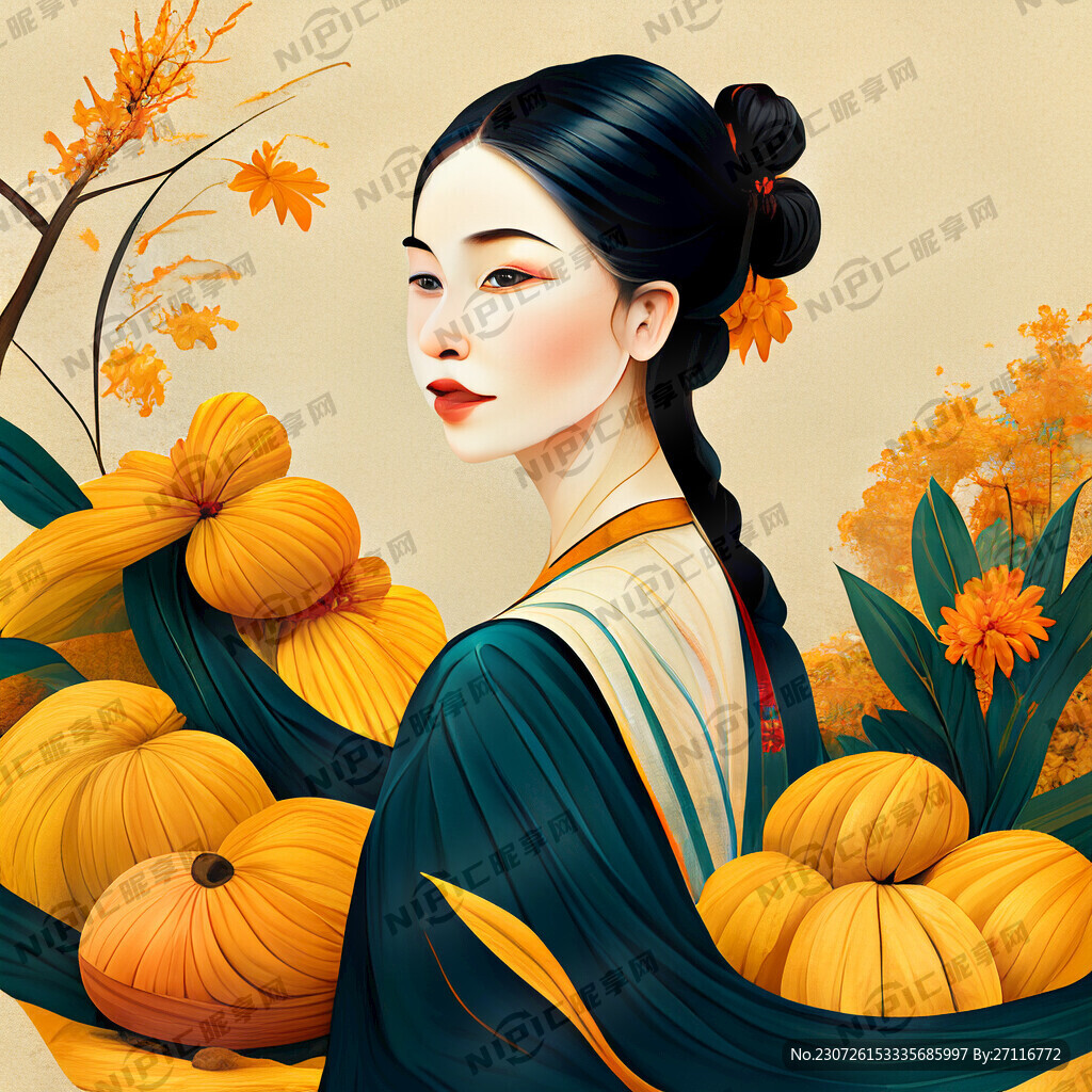 丰收秋天女插画