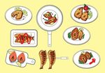 卡通烤鱼美食插画