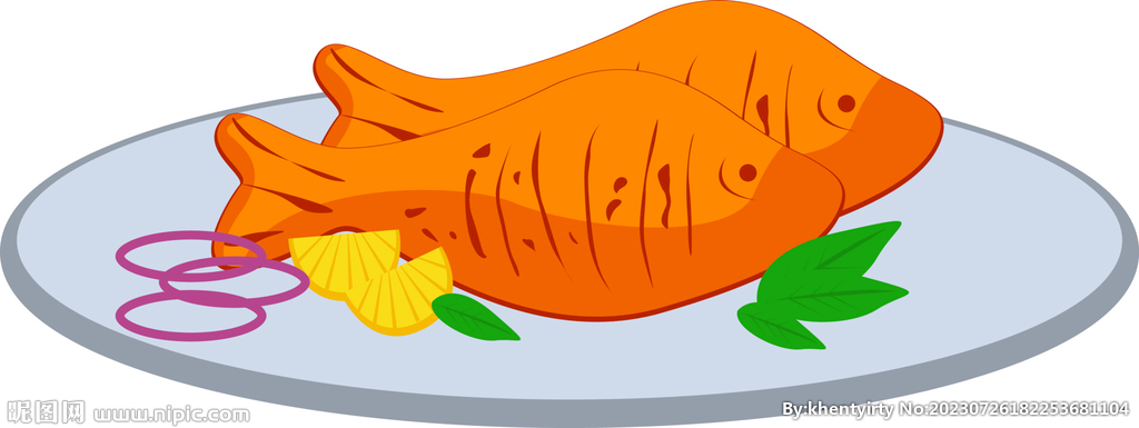 卡通烤鱼炸鱼插画