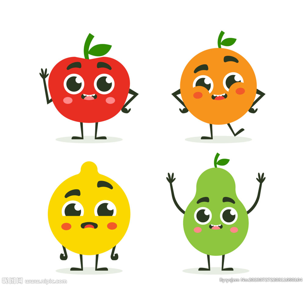 4款可爱表情水果设计矢量素材