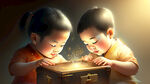 孩子打开音乐盒，童真，梦幻，闪烁