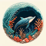 圆形海浪珊瑚海豚还行海鱼线描图