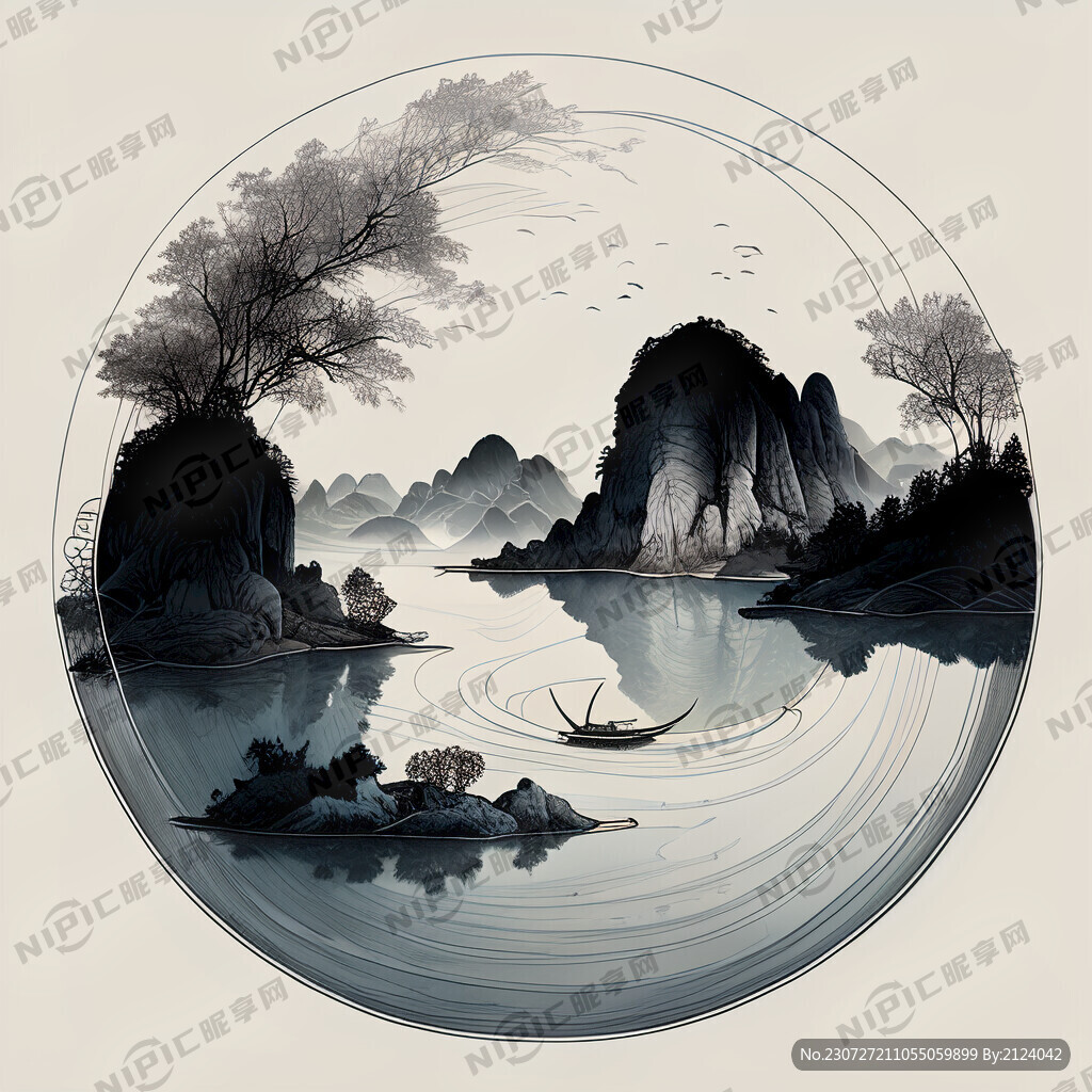 圆形水族线描图