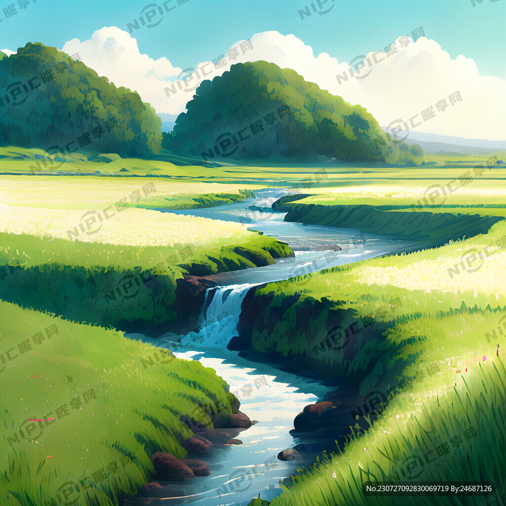 瀑布河流 平原草地 自然风光