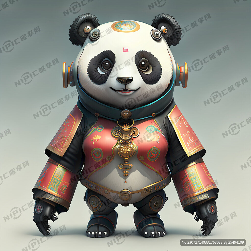 活泼的女机器熊猫吉祥物
