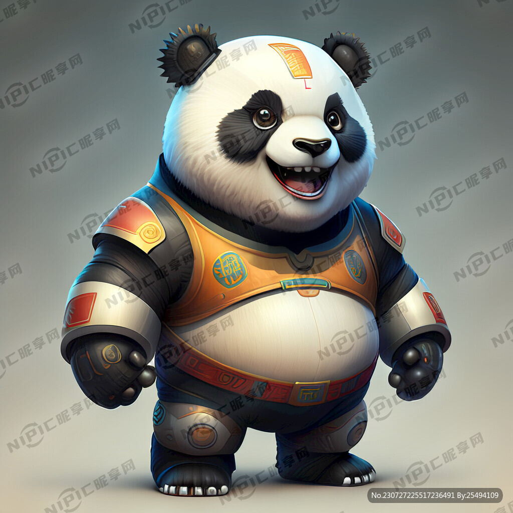 快乐的男机器熊猫吉祥物