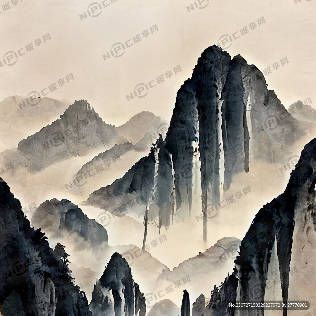 山谷 中国风 中国画 水墨风格