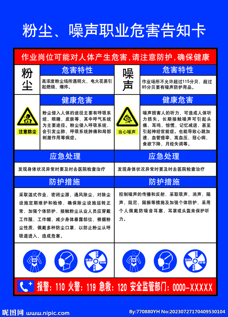 粉尘噪声职业危害告知卡牌