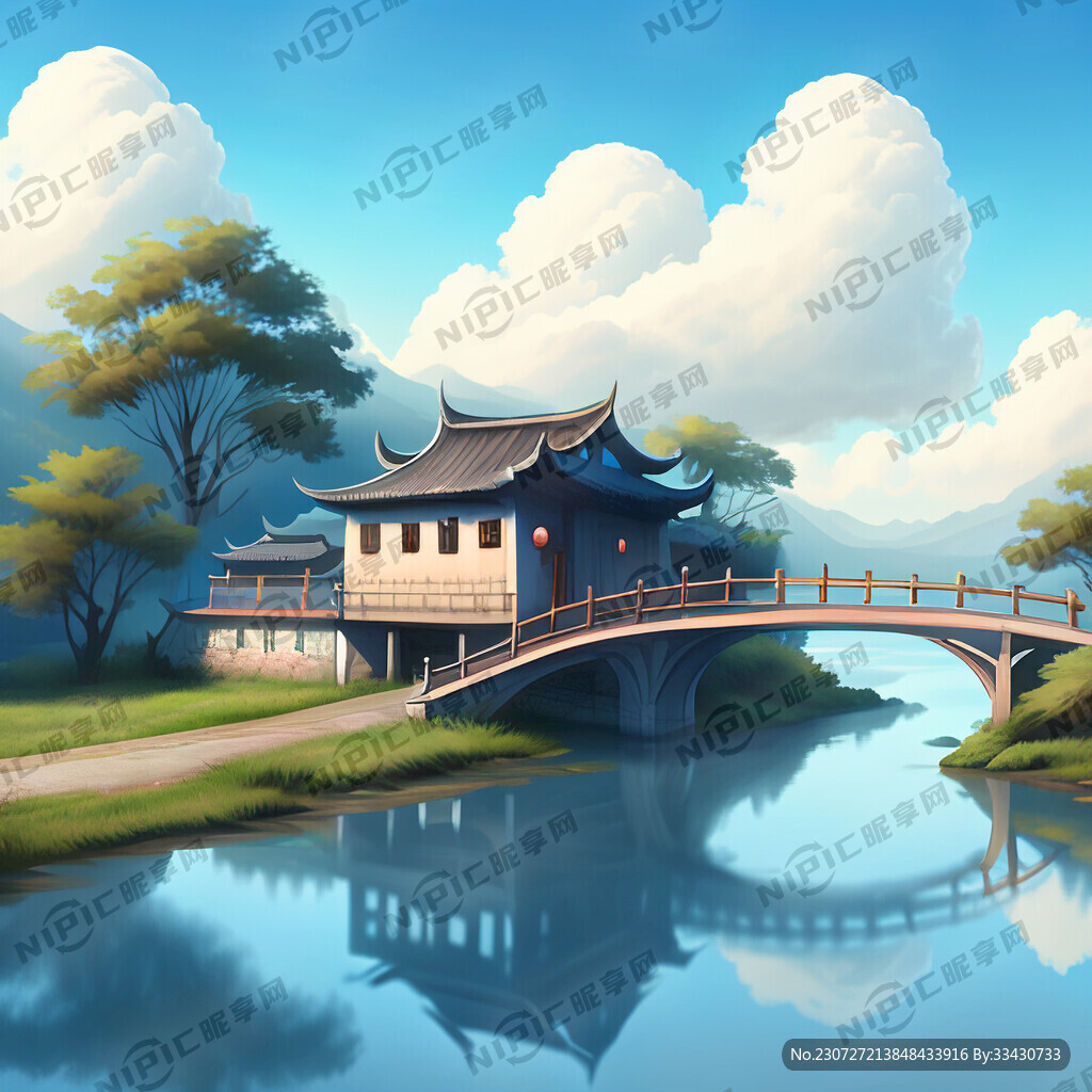 小桥流水蓝天白云人家梦幻