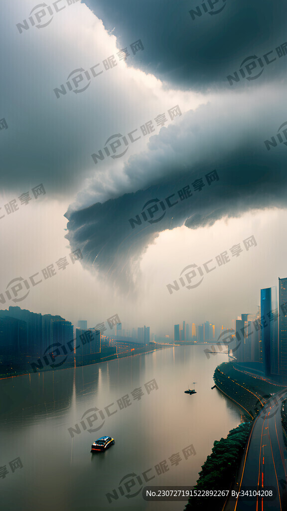 台风天暴雨天杭州城市公路杭州滨