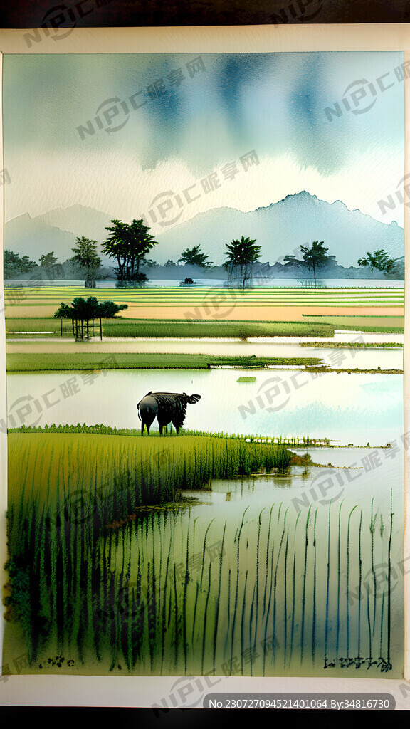 水牛稻田湖泊