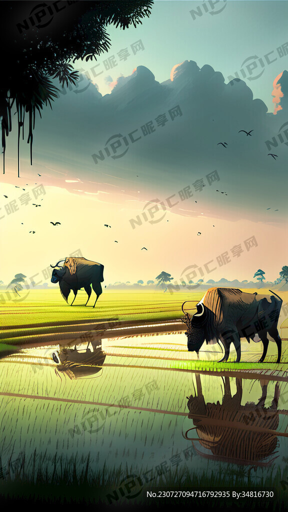 水牛稻田耕地
