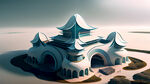 未来建筑仿生建筑鸟瞰科幻风