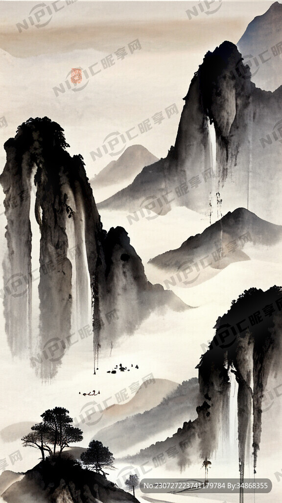 山谷 中国风 中国画 山水