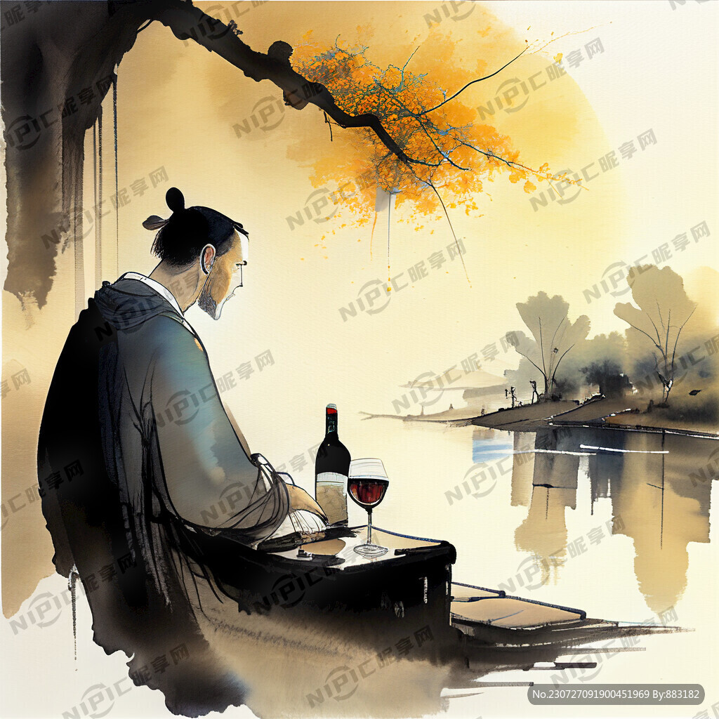 风和日丽唐代男性诗人在黄河边喝