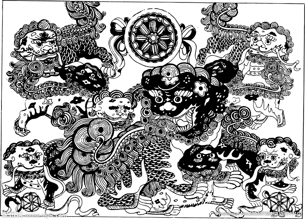 古典花纹  舞狮 