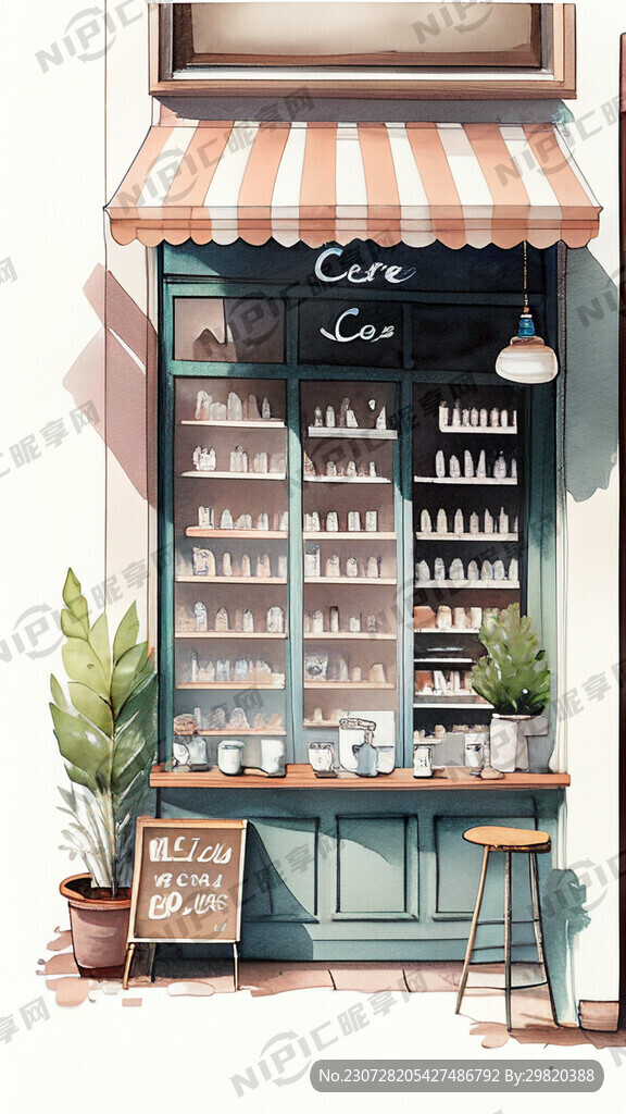咖啡店画室小清新风格 水彩