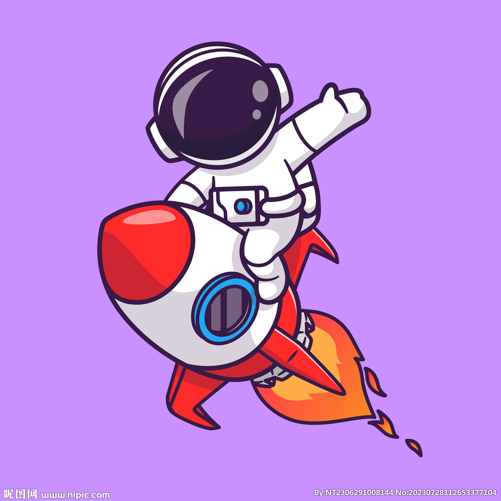 可爱卡通宇航员火箭