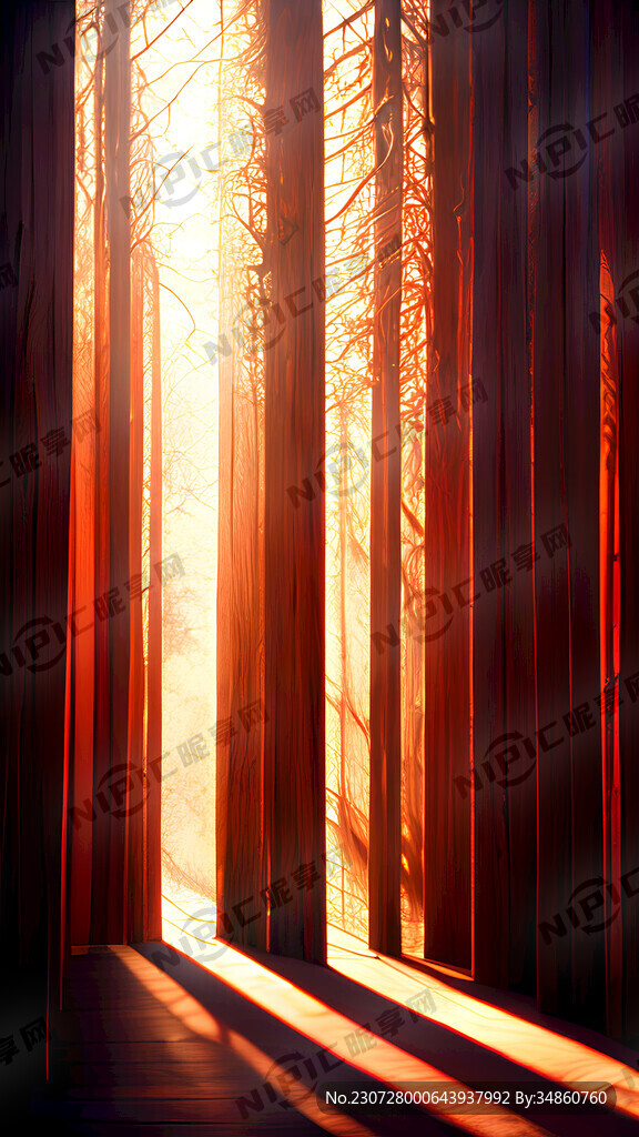 红木色光影对比强背景墙