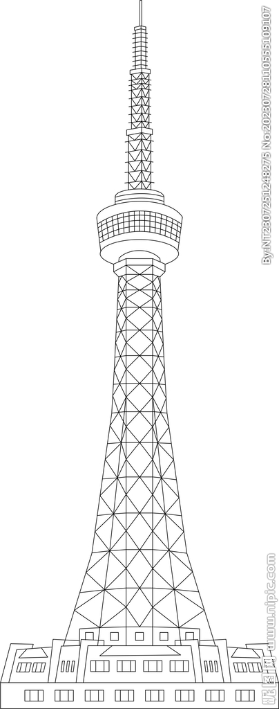 长春广播电视塔 城市建筑线稿