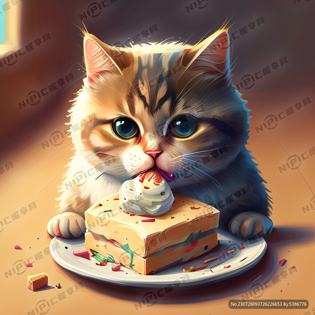 猫咪可爱吃东西彩绘
